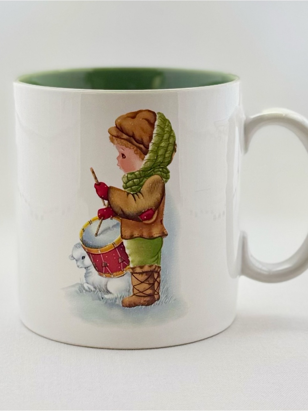 Vintage Russ Little Drummer Boy Holiday Mug with Green Interior